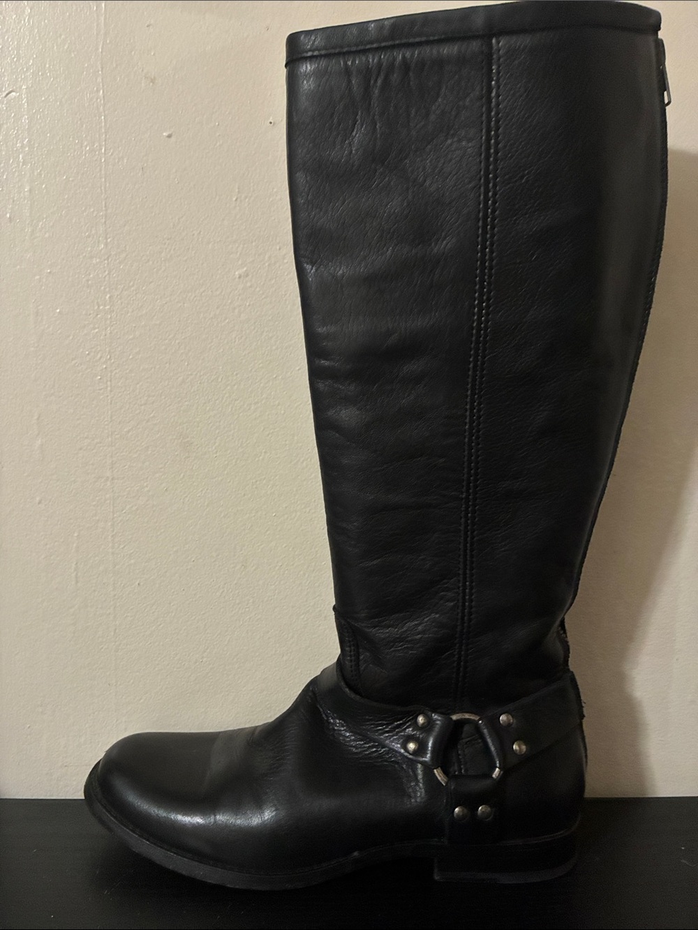 Frye Phillip Harness Tall Boot black leather knee-high boot size 9.5 - Picture 2 of 10